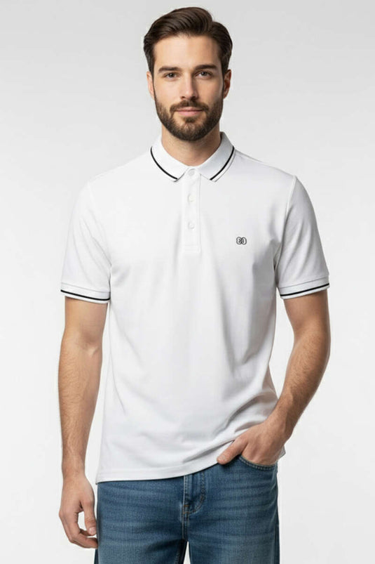T-shirt homme blanc à col polo avec boutons-pression