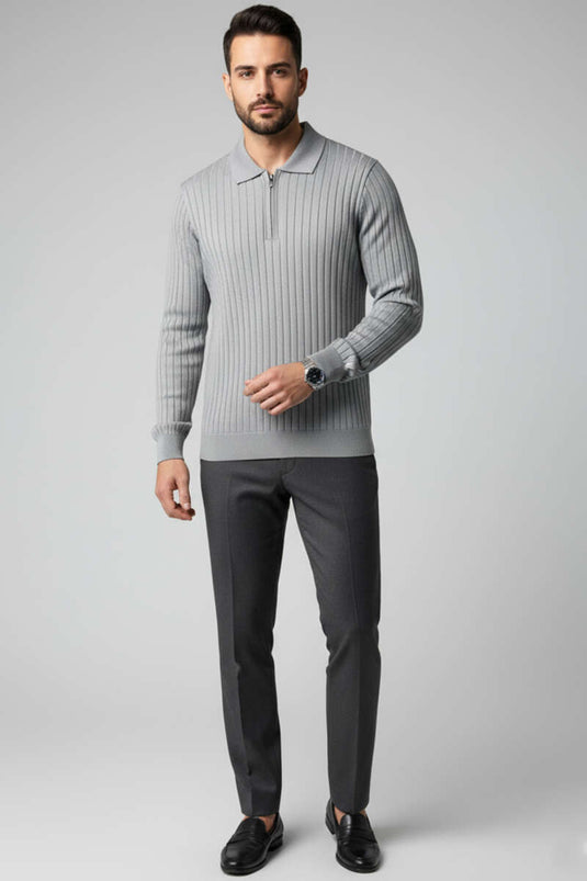 Herren-Polopullover mit Streifenmuster, Grau