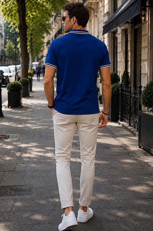 Polo Yaka Çizgili Erkek T-shirt Marin