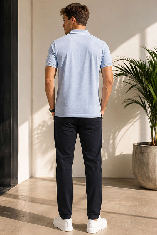 T-shirt homme à rayures avec col polo bleu