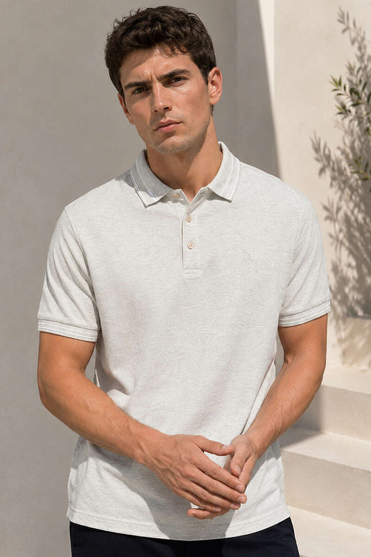 Polo Collar Striped Men's T-shirt Green