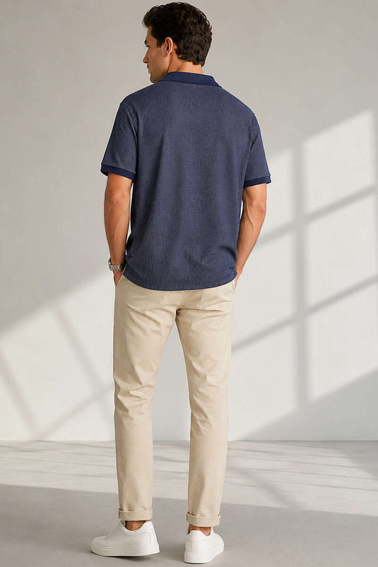 T-shirt homme à rayures verticales avec col polo, bleu marine
