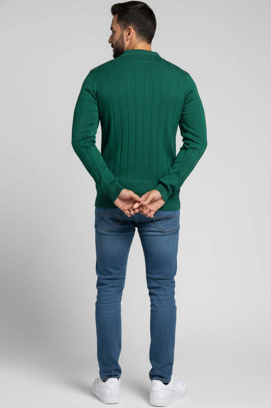 Herentrui met polokraag en verticale strepen, marineblauw