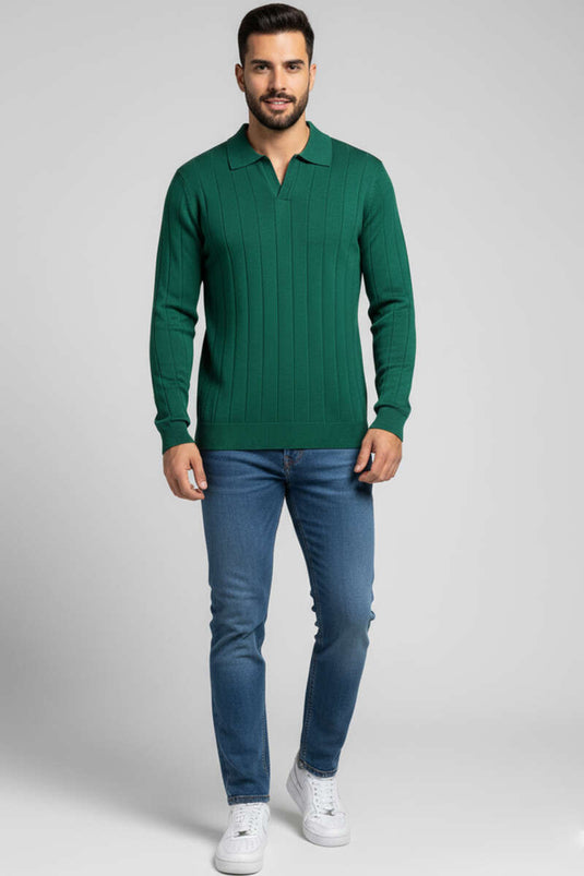 Herentrui met polokraag en verticale strepen, marineblauw