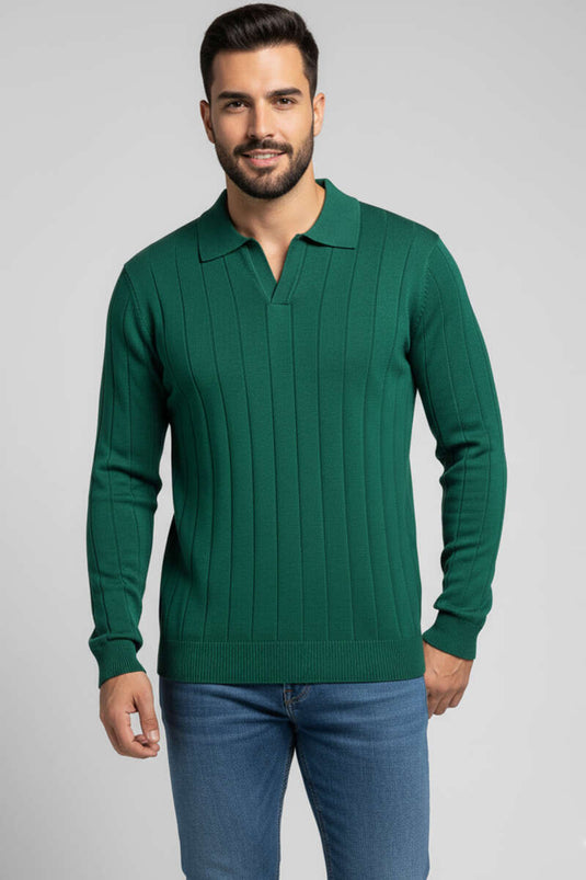 Pull en maille à rayures verticales et col polo pour homme, bleu marine
