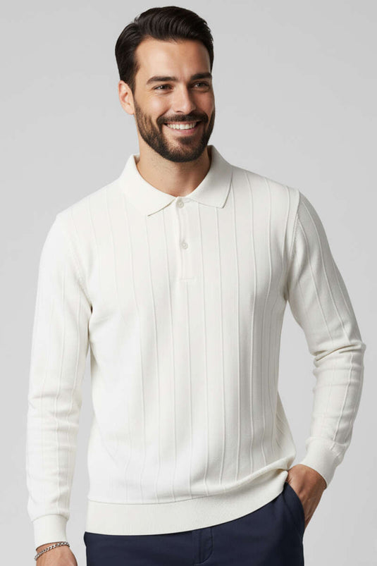 Maglione con collo a polo cucito, ecrù