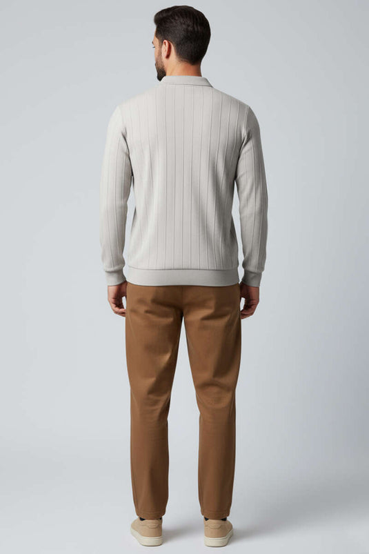 Polo Collar Stitched Sweater Grey