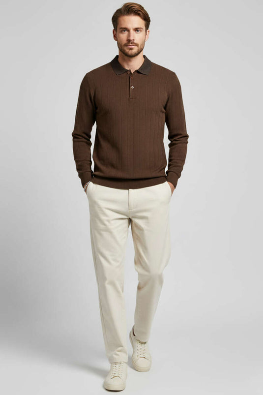 Polo Collar Stitched Sweater, Coffee