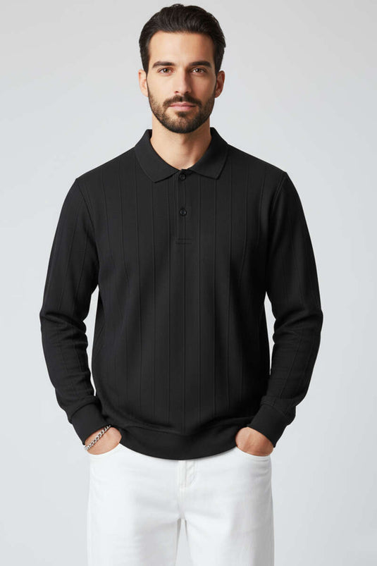 Maglione con colletto polo cucito nero