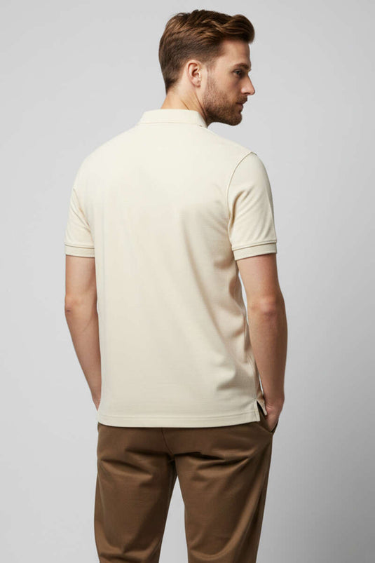 Polo Yaka Düğme Detaylı Erkek T-shirt Krem