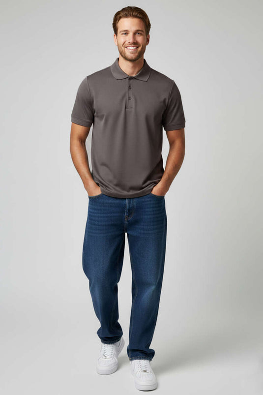 Polo Yaka Düğme Detaylı Erkek T-shirt Vizon