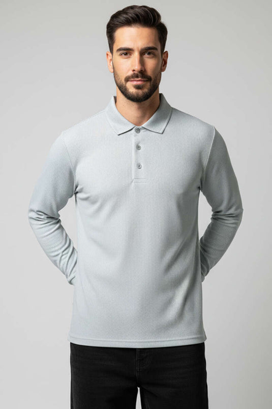 Sweat-shirt rayé à col polo boutonné vert