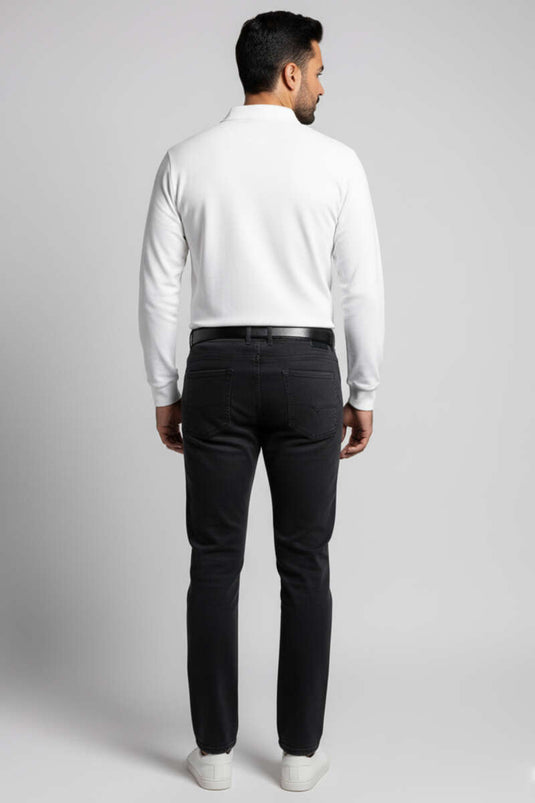 Men's Polo Collar Button-Down Sweatshirt, Ecru