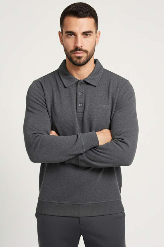 Herren-Sweatshirt mit Polokragen und Knopfleiste, Dunkelgrau