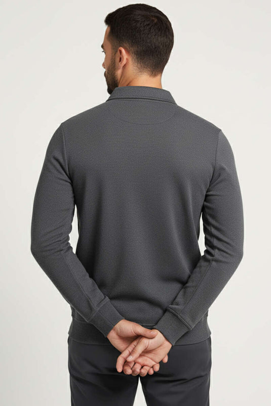 Men's Polo Collar Button-Down Sweatshirt, Dark Gray