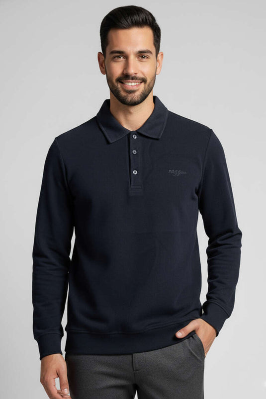 Sweat-shirt polo à boutons pour homme, bleu marine