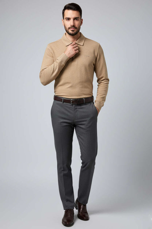 Men's Polo Collar Button-Down Sweatshirt Latte