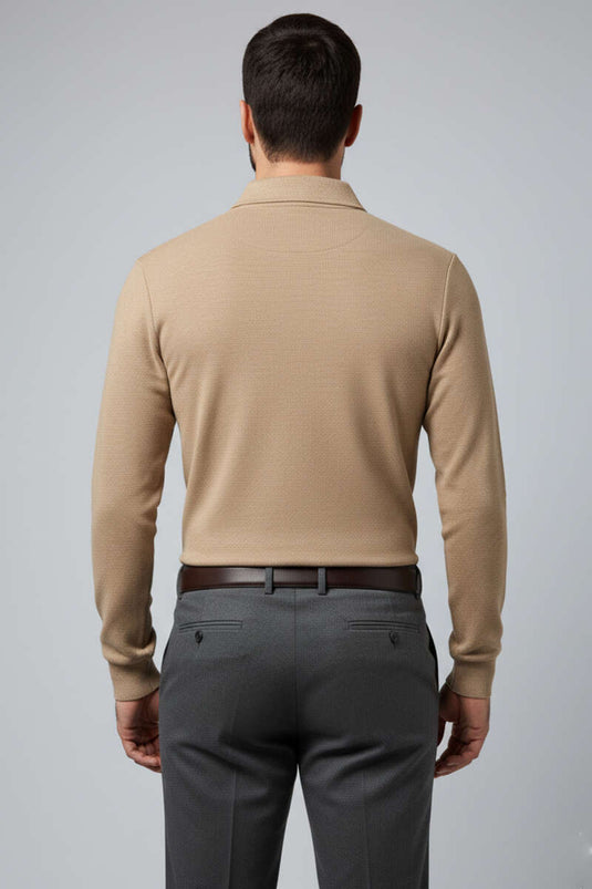 Men's Polo Collar Button-Down Sweatshirt Latte