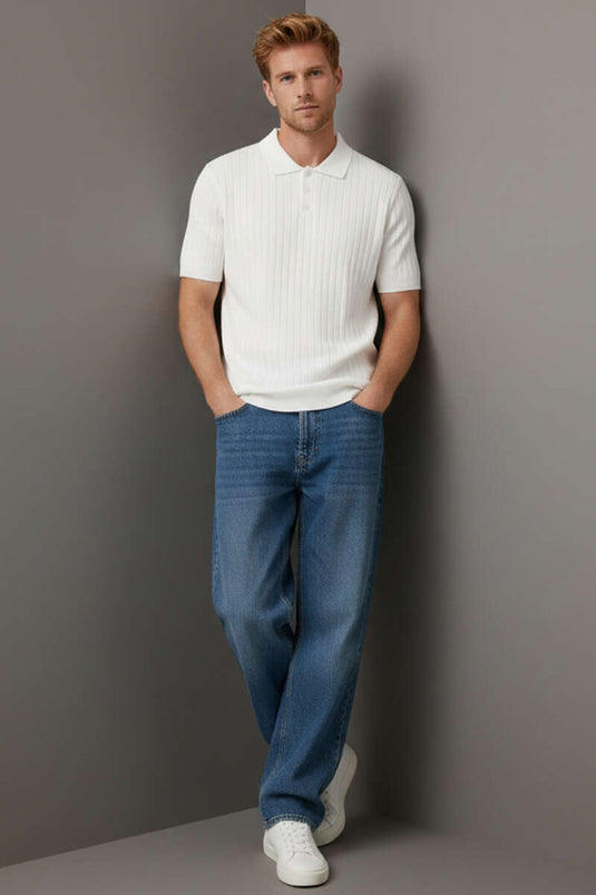 Polo Collar Buttoned Mercerized T-Shirt White