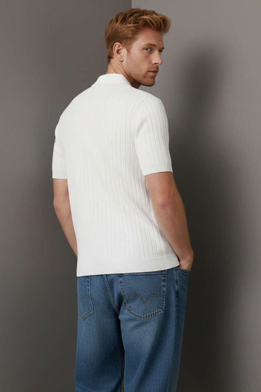 Polo Collar Buttoned Mercerized T-Shirt White
