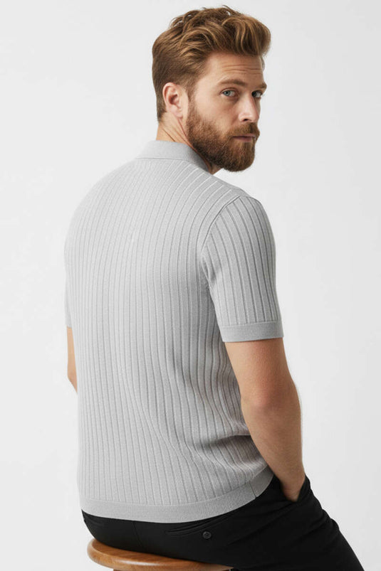 Buttoned Polo Collar Mercerized T-Shirt Gray
