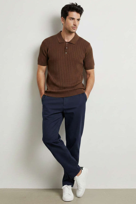 Buttoned Polo Collar Mercerized T-Shirt Coffee