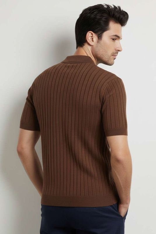 Buttoned Polo Collar Mercerized T-Shirt Coffee
