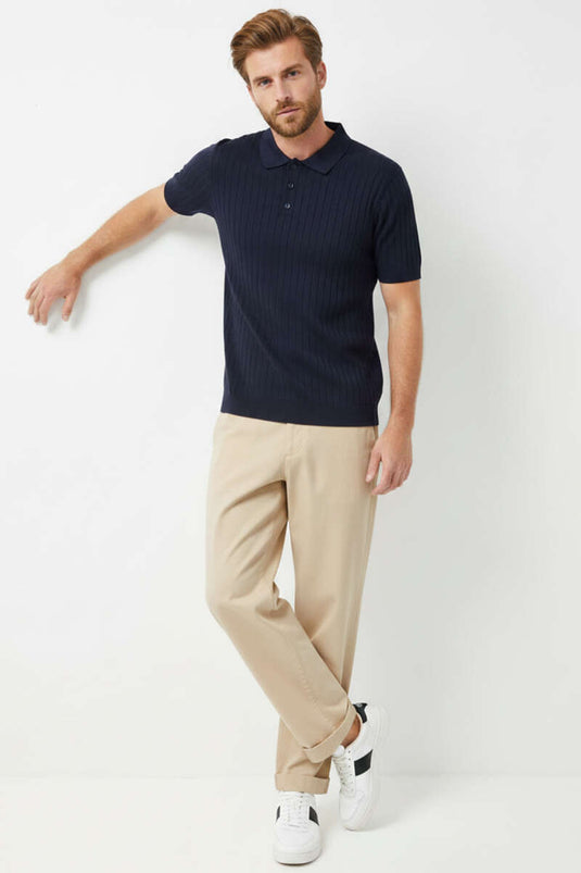 Polo Collar Buttoned Mercerized T-Shirt Navy Blue