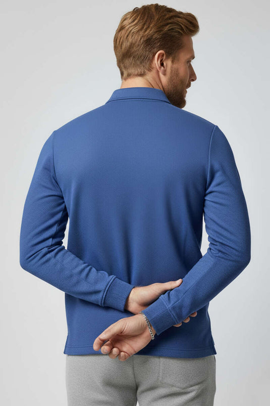 Sweat-shirt pour homme en molleton selanik indigo à col polo boutonné