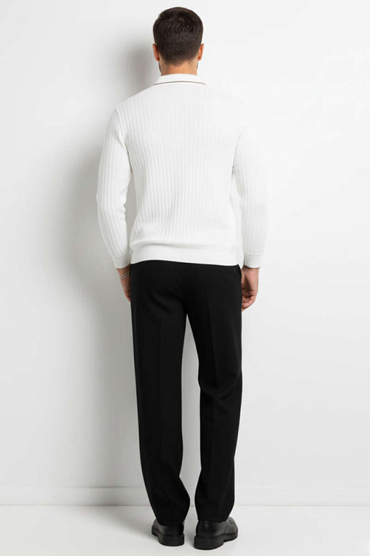 Polo Yaka Düğmeli Sweatshirt Ekru