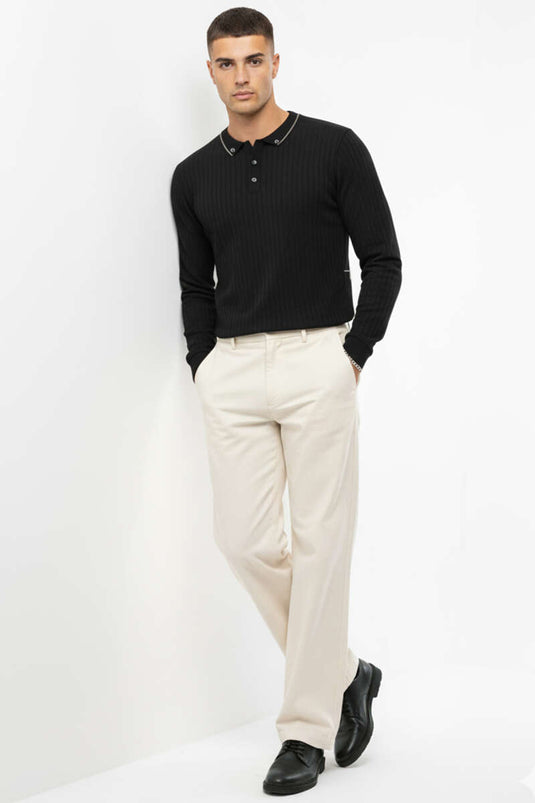 Sweat-shirt noir à col polo et boutons