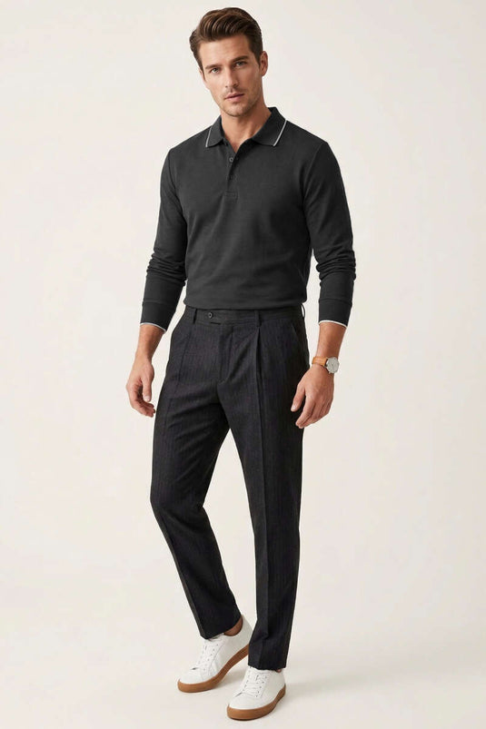 Sweatshirt à manches longues avec col polo et boutons, couleur fumée