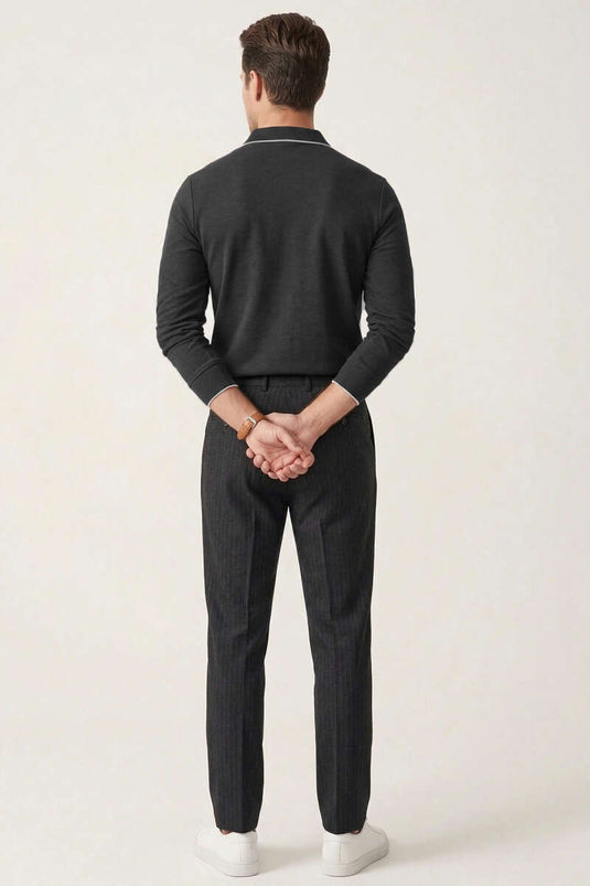 Sweatshirt à manches longues avec col polo et boutons, couleur fumée