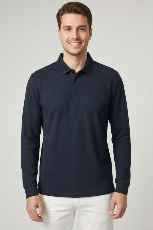 Felpa con colletto a polo e bottoni blu navy