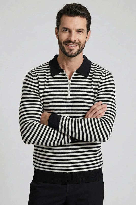 Sweat-shirt à col polo zippé pour homme noir