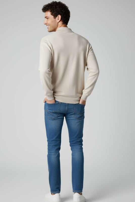 Polo-Shirt mit Reißverschluss, mercerisiert, Beige