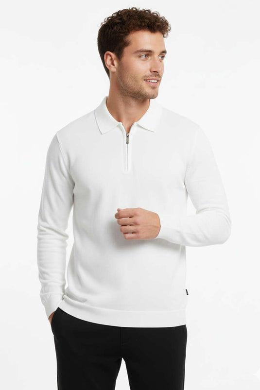 Polo-Shirt mit Reißverschluss, mercerisiert, Ecru