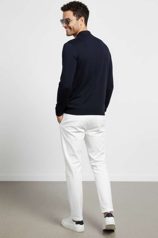 Polo Yaka Fermuarlı Merserize T-shirt Lacivert