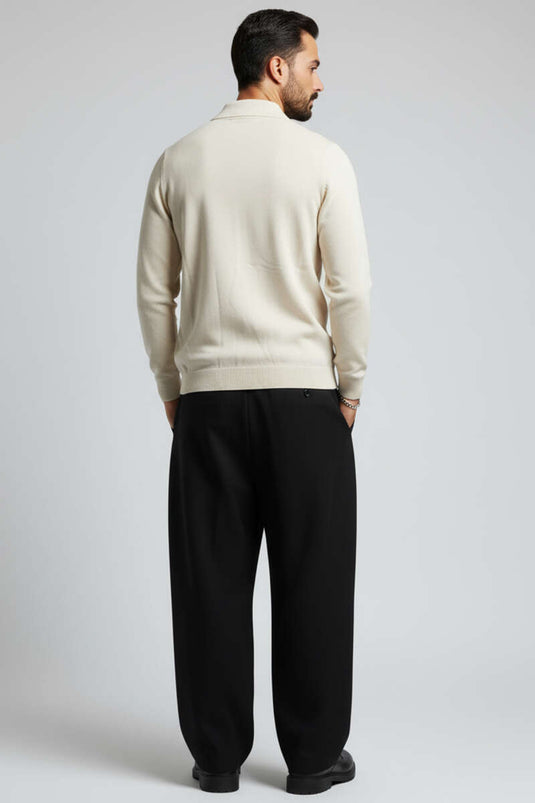 Pull en maille à col polo zippé pour homme, couleur pierre