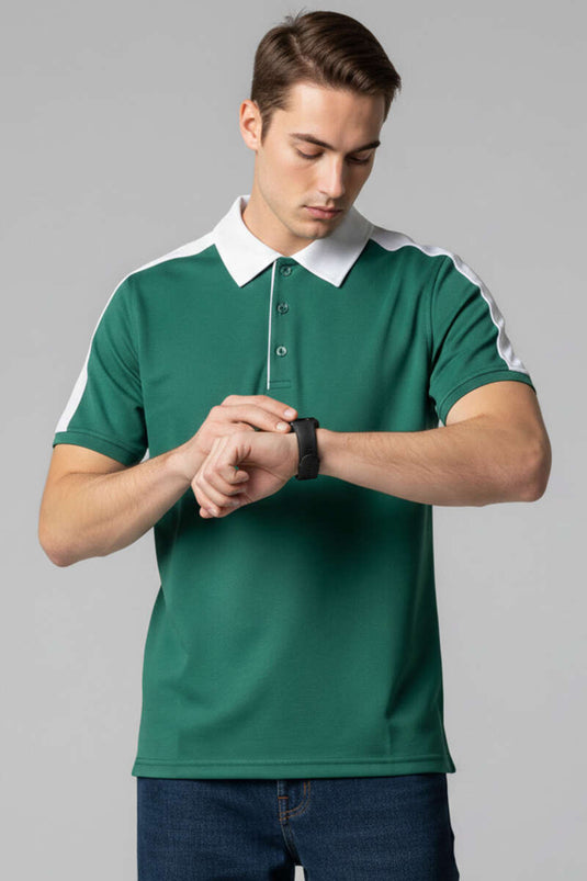 Polo Collar Ribbed Men's T-shirt Olive Green