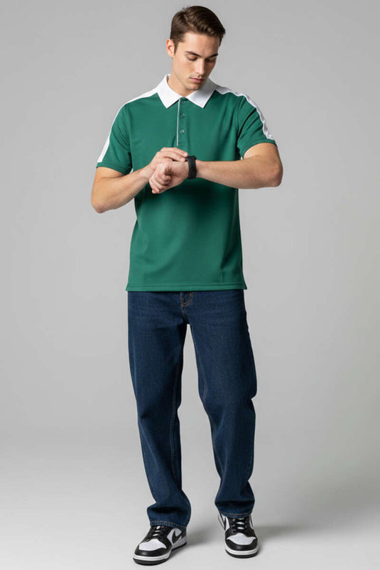 Polo Collar Ribbed Men's T-shirt Olive Green