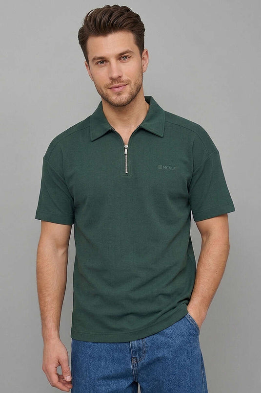 T-shirt da uomo con stampa "Im Possible" e collo a polo, colore verde militare