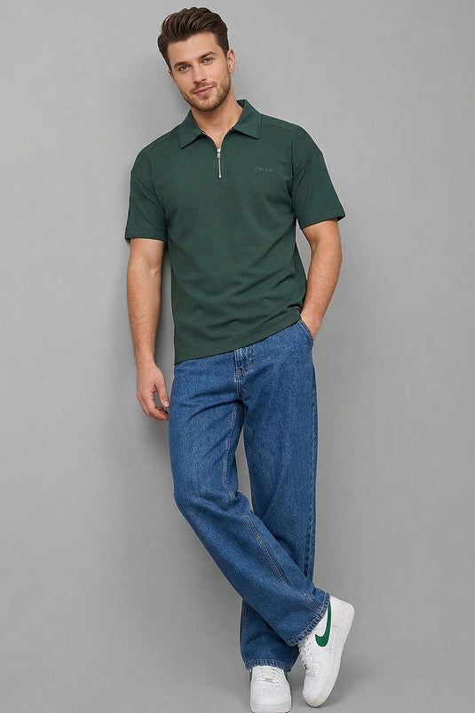 T-shirt da uomo con stampa "Im Possible" e collo a polo, colore verde militare