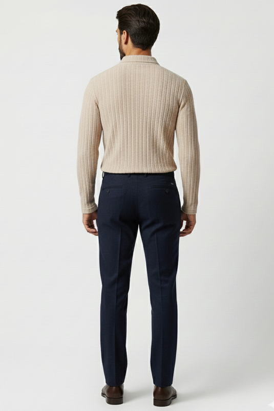 Sweat-shirt pour homme à col polo avec rayures en relief beige