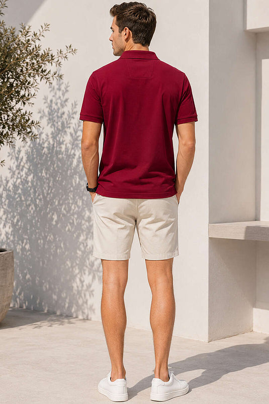 T-shirt homme bordeaux à col polo avec manches côtelées