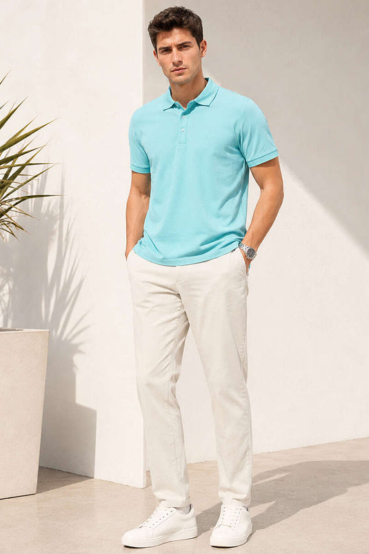 T-shirt homme à col polo avec manches côtelées, couleur menthe