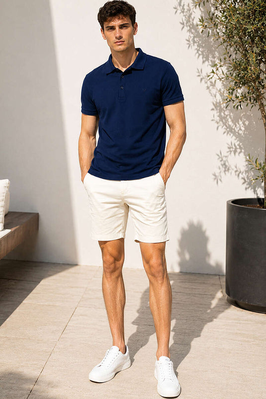 T-shirt da uomo con collo a polo e polsini a costine, colore parlement