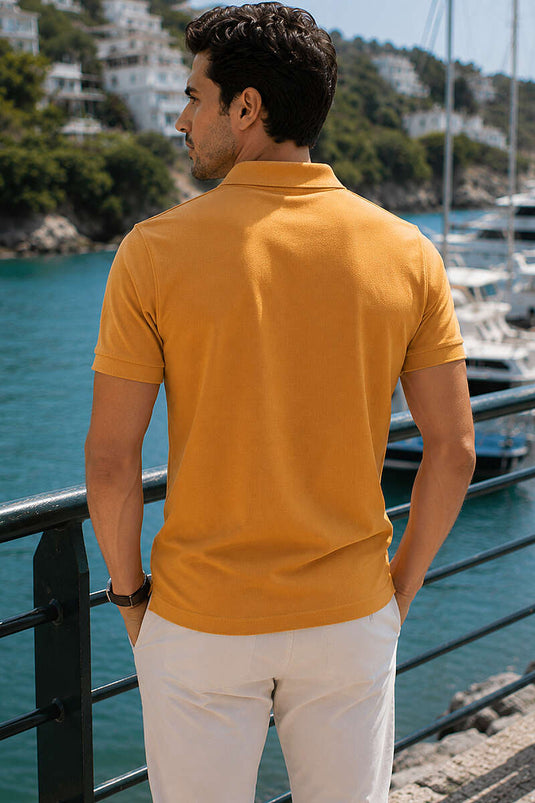 Polo Yaka Kol Ribanalı Erkek T-shirt Safran