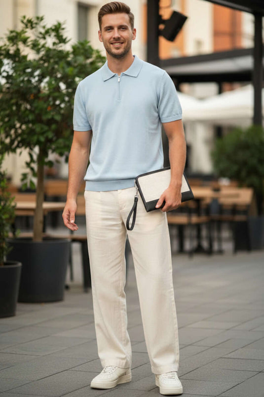 Polo Collar Mercerized Men's T-shirt Baby Blue