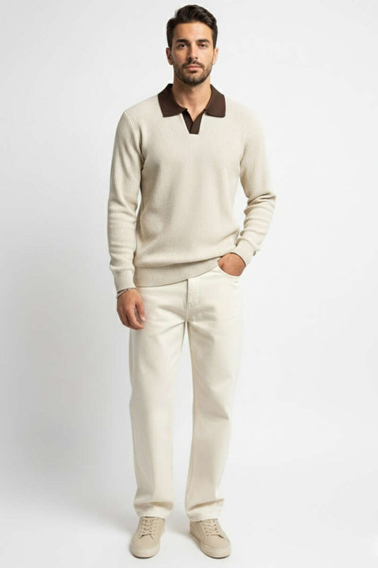 تيشيرت بولو ياكا ملون، لون بيج قوزاقي